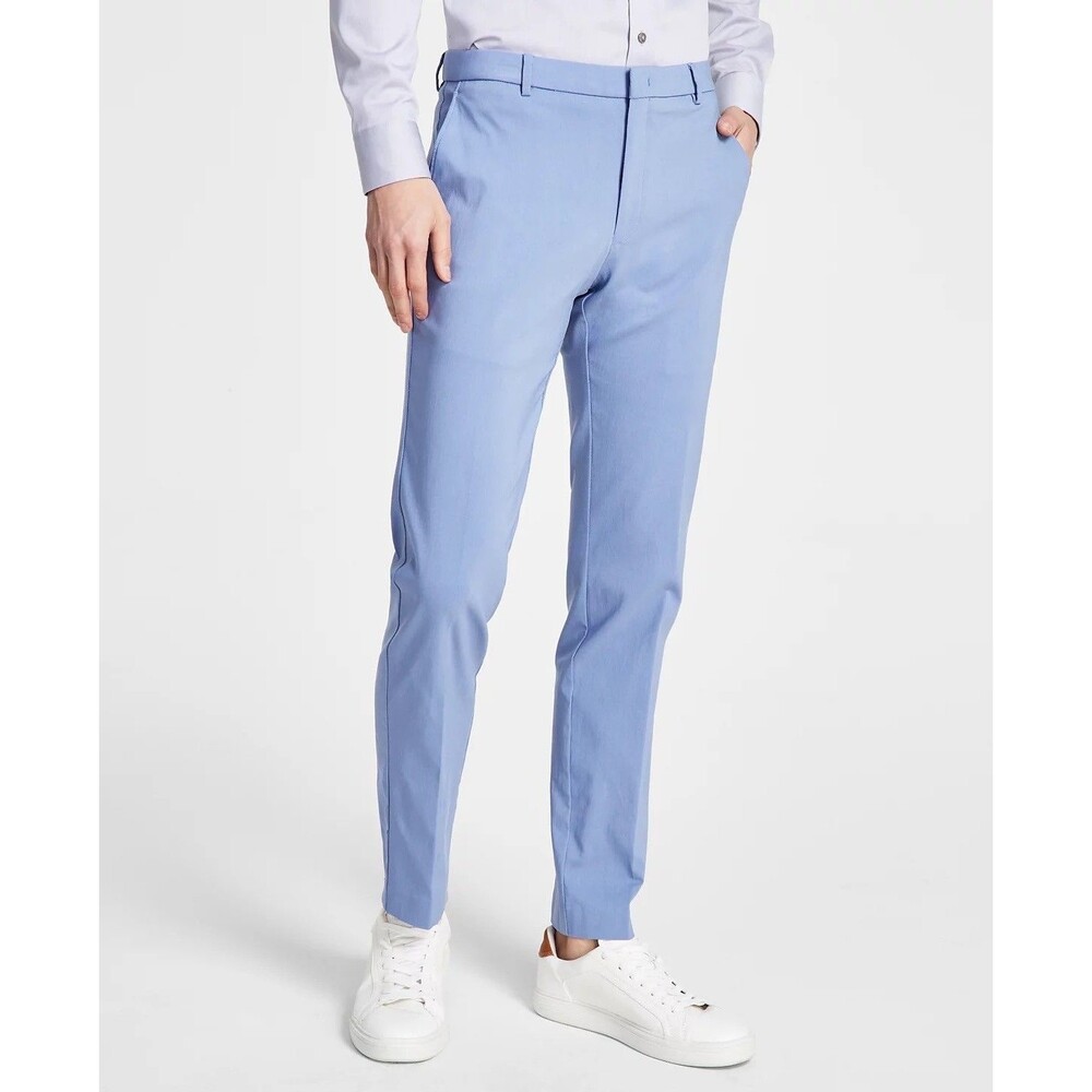 $95 NEW TOMMY HILFIGER MENS 30X30 LIGHT BLUE STRETCH TROUSERS DRESS PANTS SLACKS